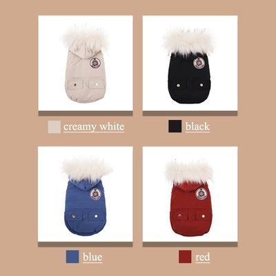 Servizio di personalizzazione fornito Moda di lusso Abbigliamento per cani invernale con cappuccio con colletto di pelliccia