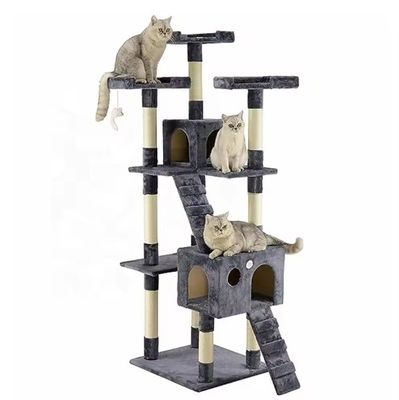 ODM Disegni di lusso in legno naturale mobili per animali da compagnia Albero grande gatto da arrampicata Per grandi gatti in legno Due colori Sisal corda