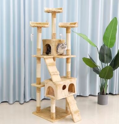 ODM Disegni di lusso in legno naturale mobili per animali da compagnia Albero grande gatto da arrampicata Per grandi gatti in legno Due colori Sisal corda