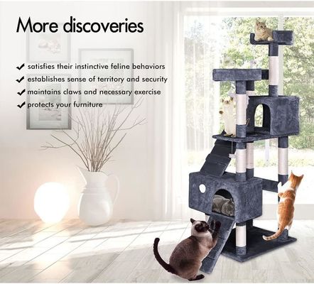 ODM Disegni di lusso in legno naturale mobili per animali da compagnia Albero grande gatto da arrampicata Per grandi gatti in legno Due colori Sisal corda