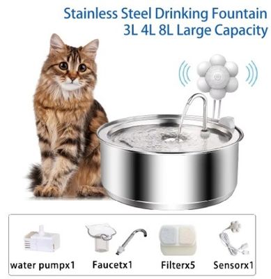 Acciaio inossidabile per animali domestici Fontana d'acqua potabile Dispensatore d'acqua automatico Capacità 3L