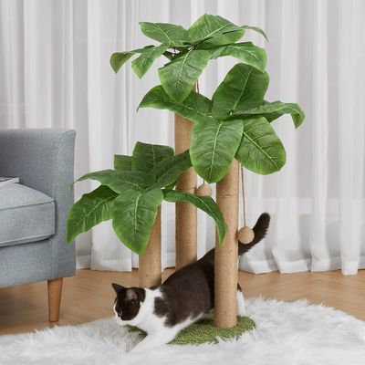 35 pollici Alto Decorazione a foglia Albero gatto per gatti interni Giochi Tipo Albero gatto giocattolo Legno