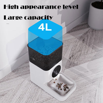 Materiale ABS bianco Dispenser per cibo per gatti 4L con coperchio a serratura e controllo del mangiabagno per animali domestici cronometrato