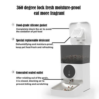 Materiale ABS bianco Dispenser per cibo per gatti 4L con coperchio a serratura e controllo del mangiabagno per animali domestici cronometrato
