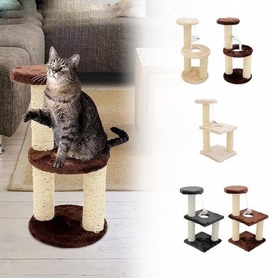 ODM Design Cat Furniture Beige Chipboard Albero da arrampicata con colonna di sisal e amaca di peluche