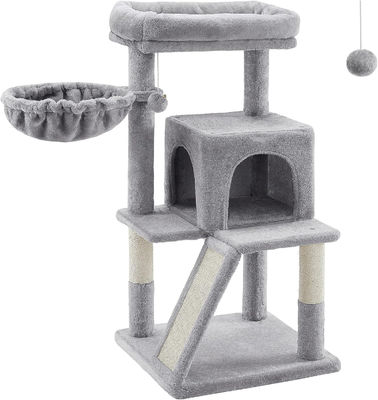 Scratcher Sisal per gatti di legno moderno con pergolato morbido e torre per gatti a più livelli