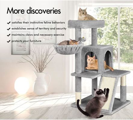 Scratcher Sisal per gatti di legno moderno con pergolato morbido e torre per gatti a più livelli