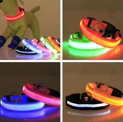 Customized Nylon LED Night Safety Flashing Glow Dark Pet Dog Collar Leash con logo