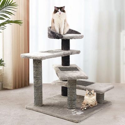ODM Grigio Legno Moderno Cat Climbing Frame Deluxe Sisal Cat Tree House Scratcher