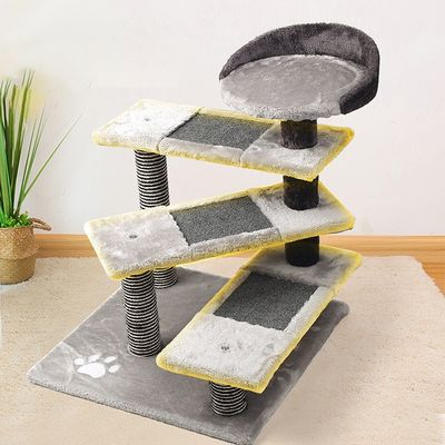 ODM Grigio Legno Moderno Cat Climbing Frame Deluxe Sisal Cat Tree House Scratcher