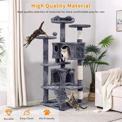 Gioco divertente Piatto di peluche per animali da compagnia Albero gatto con solidi pali da graffio e grande telaio da arrampicata