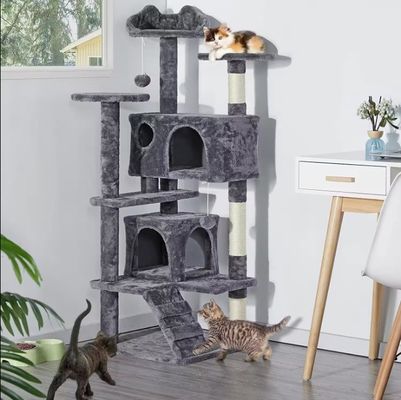 Gioco divertente Piatto di peluche per animali da compagnia Albero gatto con solidi pali da graffio e grande telaio da arrampicata