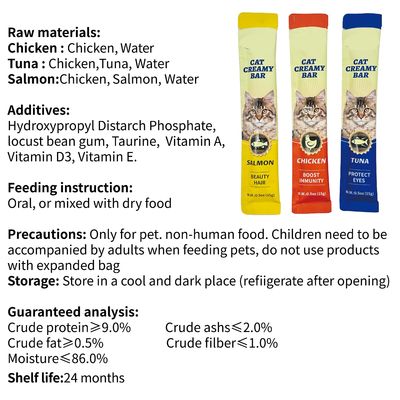 Altri alimenti per animali domestici 40% Contenuto di carne fresca Salmone di gatto Pollo di tonno Strisce nutrienti