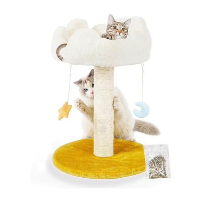 Casa per animali domestici interni Natura Sisal Scratcher Albero di gatto con letto nuvole bianche fluffy accogliente