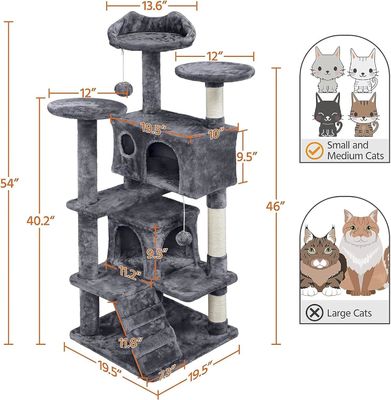 OEM/ODM Custom Luxury Dark Grey Plush Wood Multi-storey Cat Villa con Albero da arrampicata