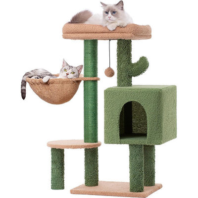 Legno Modern Cat Sisal Scratcher Cactus Cat Albero con Amaca e Raschietto