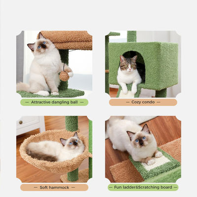 Legno Modern Cat Sisal Scratcher Cactus Cat Albero con Amaca e Raschietto