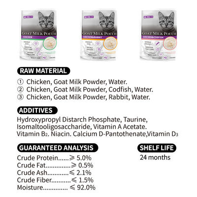 VITAMINE MINERALI Funzionalità sanitaria di alta qualità Latte di capra Borsa di latte per gatti Trattamento per animali domestici Alimenti bagnati 85g