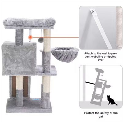 Fun Play Funzione Logo personalizzato Eco-Friendly Legno Grigio SISAL Cat Tower per gatti interni