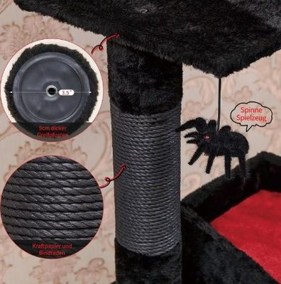 Torre di gatto gotico nero Cassaforte Letto condominio Raschiatura di pali Multilevel mobili a palla d'aragno
