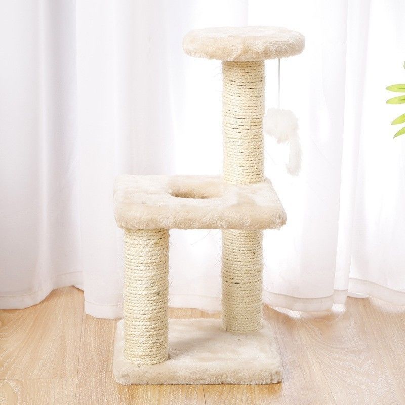 ODM Design Cat Furniture Beige Chipboard Albero da arrampicata con colonna di sisal e amaca di peluche