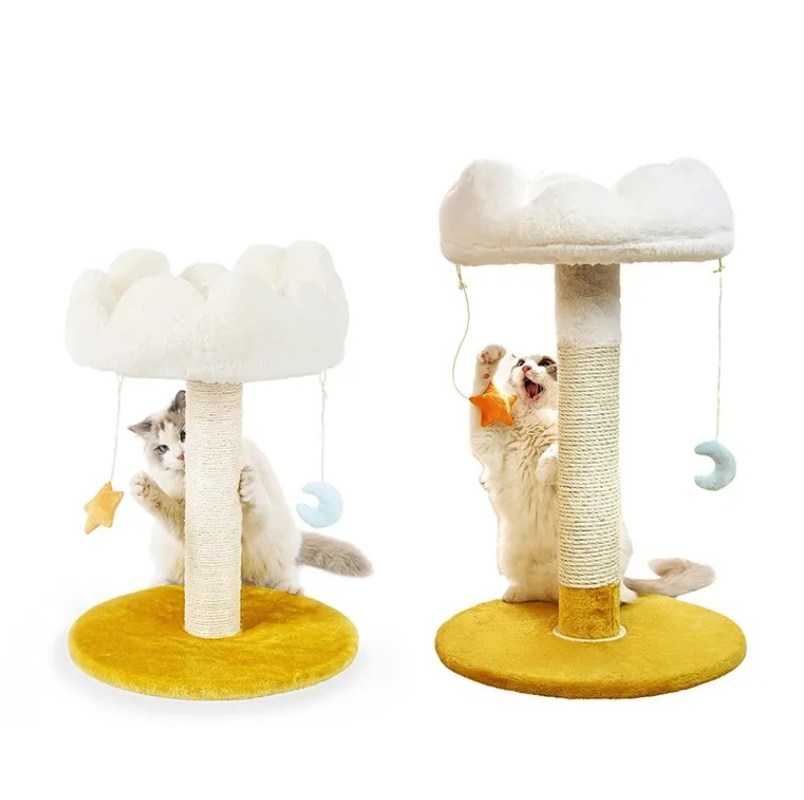 OEM/ODM Grande torre del gatto a telaio metallico con disegno di fiori gialli Sisal Scratcher e Amaca