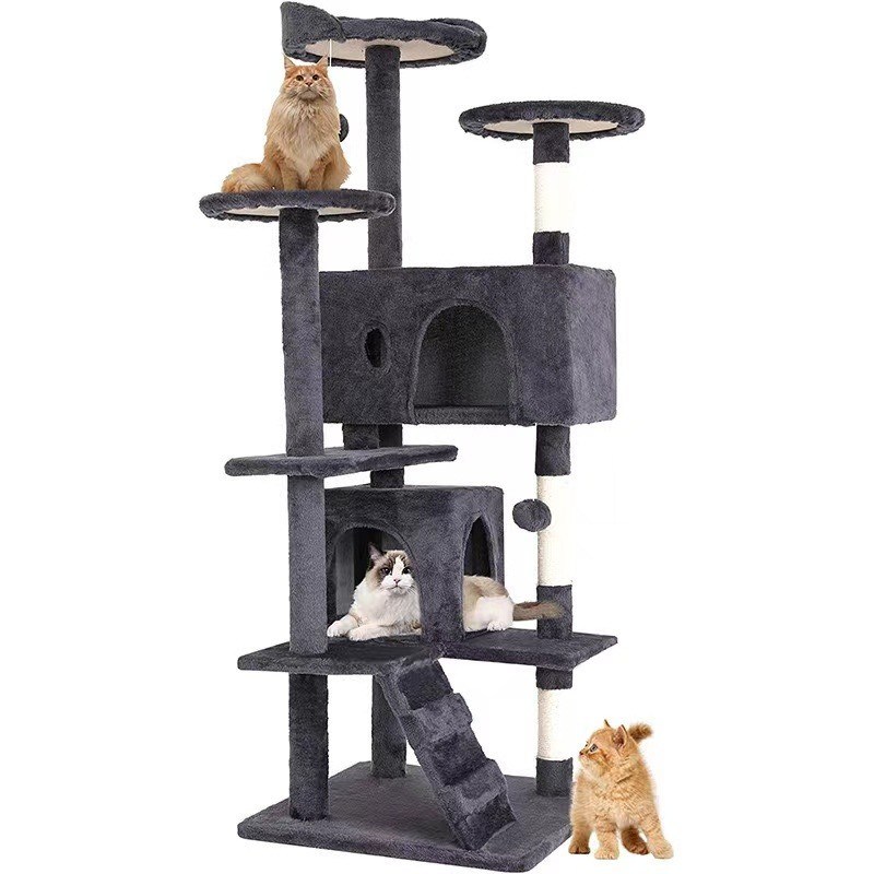 Gioco divertente Piatto di peluche per animali da compagnia Albero gatto con solidi pali da graffio e grande telaio da arrampicata