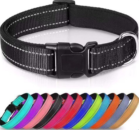 Collare da cane in nylon riflettente personalizzato con adattamento regolabile e decorazione in pelliccia