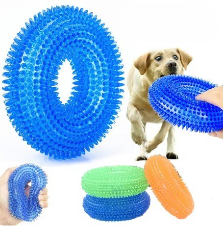 Cane per animali domestici Interattivo giocattolo da masticare Squeaky Bite Resistente Denti spinati Pulizzatore giocattolo per cani