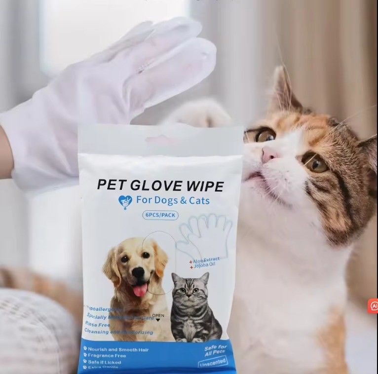Non tessuti Blue Package Cleaning Disposable Pet Grooming Gloves Wet Wipes For Dogs Cats